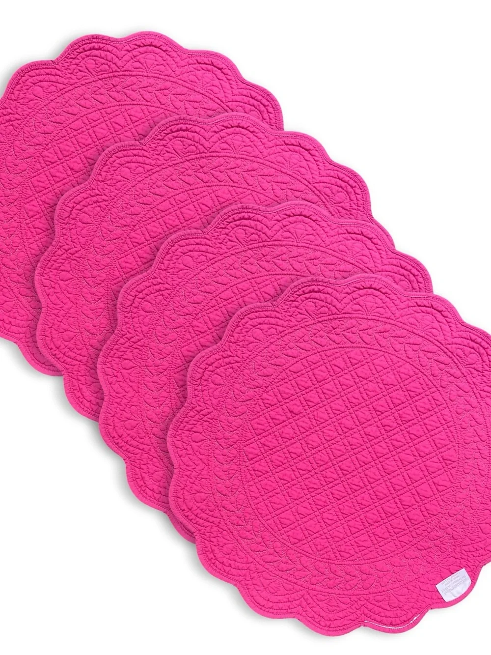 Set/4 Williams Sonoma Cottage Rose Pink Beautifully Quilted 17” Round Placemats